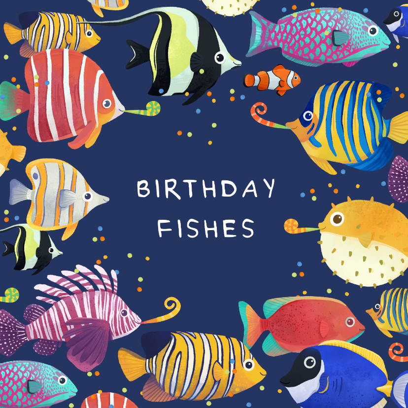 Verjaardagskaarten - Verjaardagskaart kleurrijk vissen grappig birthday fishes
