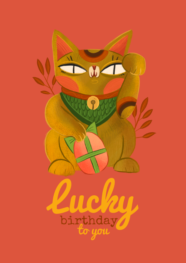 Verjaardagskaarten - Verjaardagskaart lucky cat