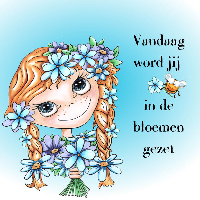 Verjaardagskaarten - Verjaardagskaart meisje met heel veel bloemen