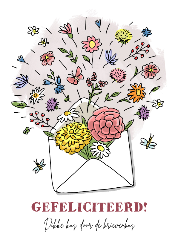 Verjaardagskaarten - Verjaardagskaart met bloemen in een envelop