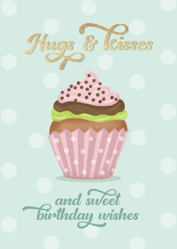 Verjaardagskaarten - Verjaardagskaart met cupcake in zoete pasteltinten