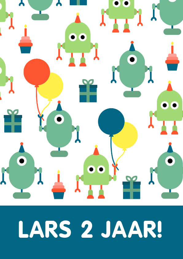 Verjaardagskaarten - verjaardagskaart met feestende robots