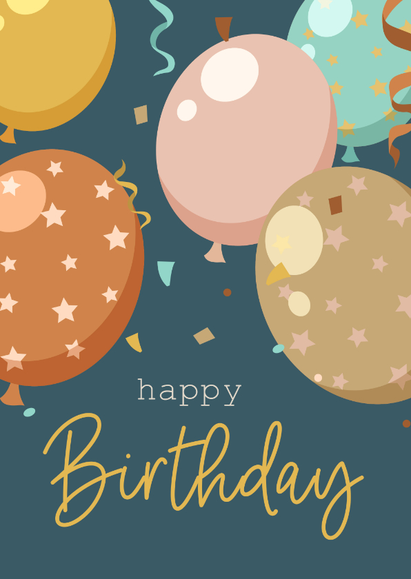 Verjaardagskaarten - Verjaardagskaart met getekende slingers en ballonnen