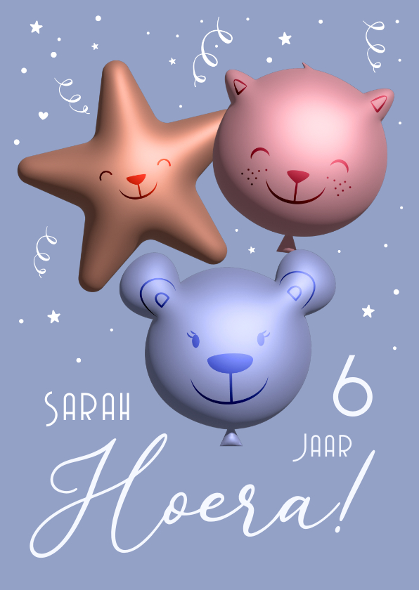 Verjaardagskaarten - Verjaardagskaart met hippe 3d metallic ballonnen dieren