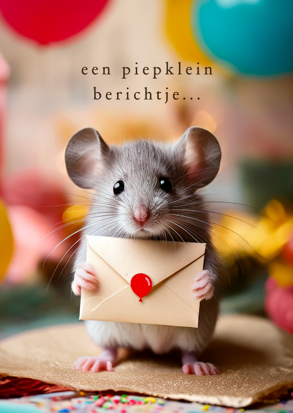 Verjaardagskaarten - Verjaardagskaart met lief muisje piepklein berichtje ballon