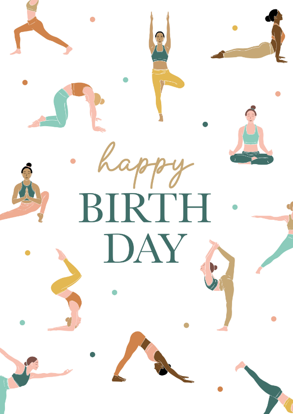 Verjaardagskaarten - Verjaardagskaart met yoga figuurtjes