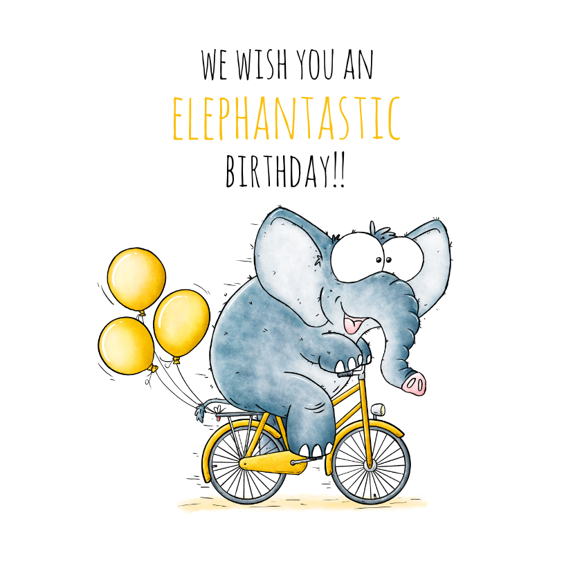 Verjaardagskaarten - Verjaardagskaart Olifant op de fiets - Elephtantic Birthday!