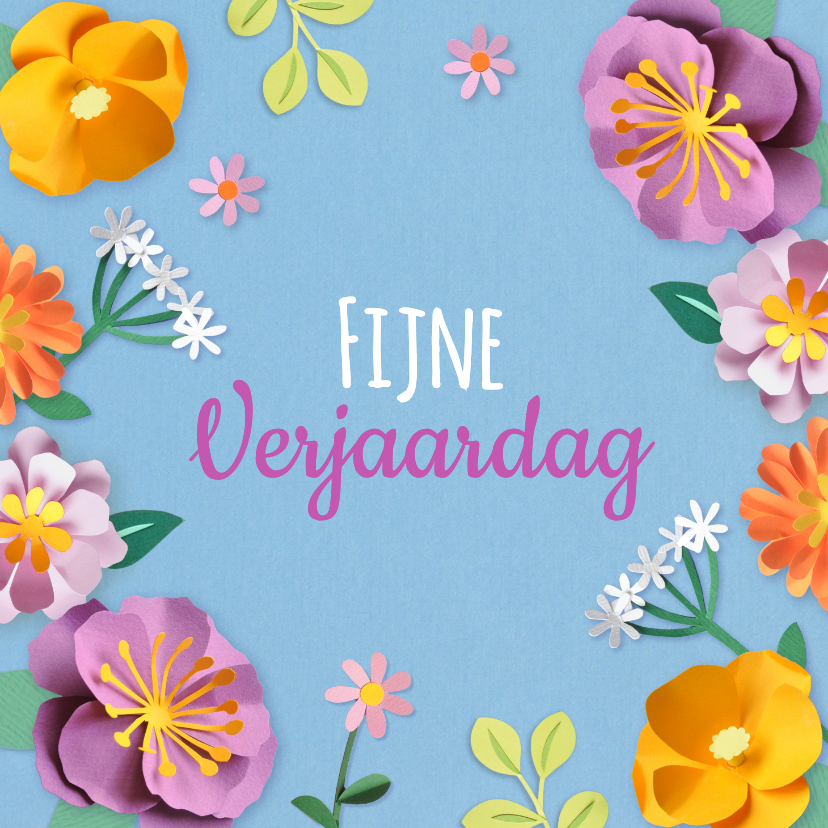 Verjaardagskaarten - Verjaardagskaart oranje en paarse bloemen