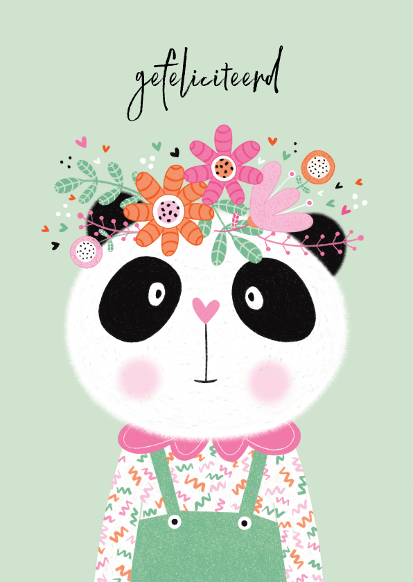 Verjaardagskaarten - Verjaardagskaart panda bloemen mint