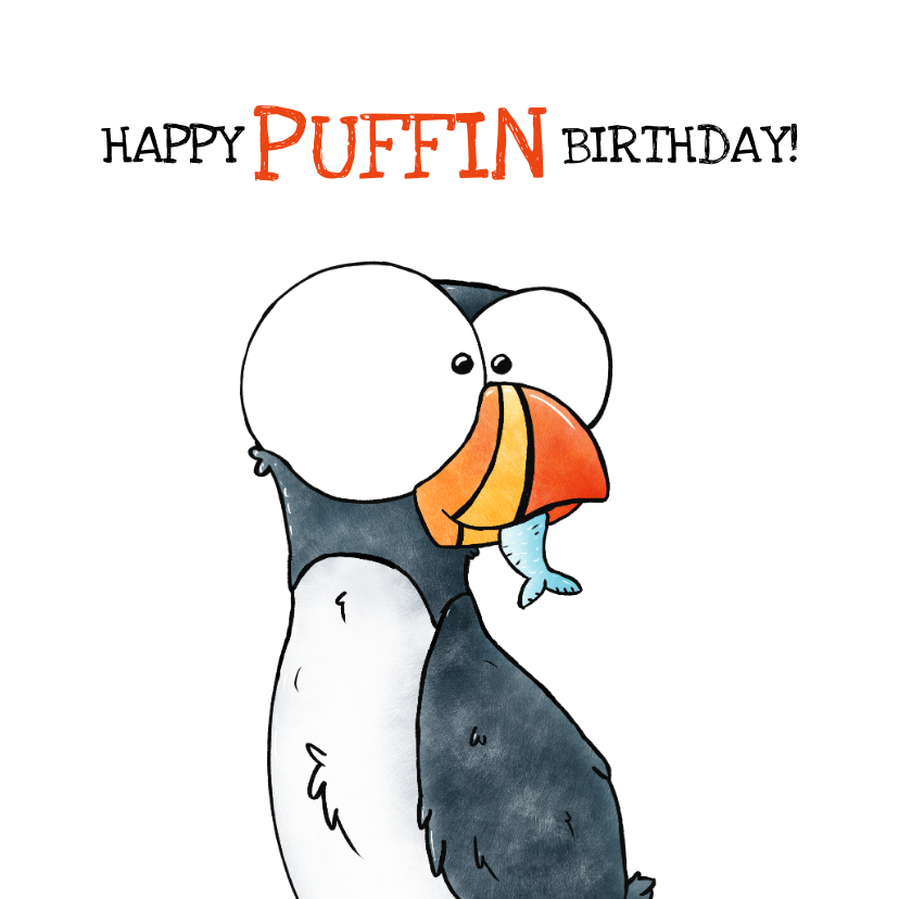 Verjaardagskaarten - Verjaardagskaart papegaaiduiker happy puffin birthday!