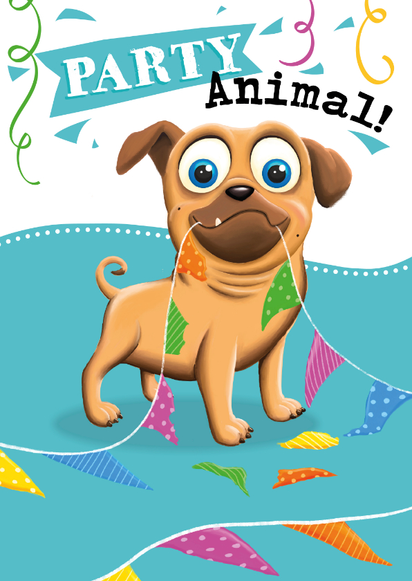 Verjaardagskaarten - Verjaardagskaart party animal pug