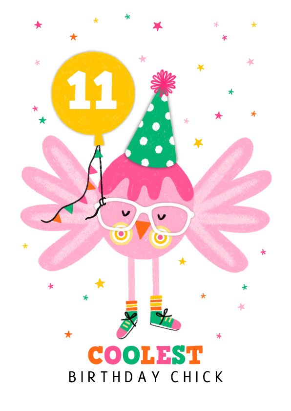 Verjaardagskaarten -  Verjaardagskaart roze vogel met ballon