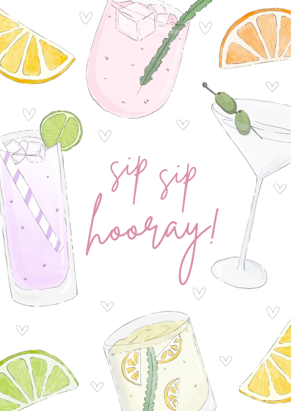 Verjaardagskaarten - Verjaardagskaart sip sip hooray met cocktails