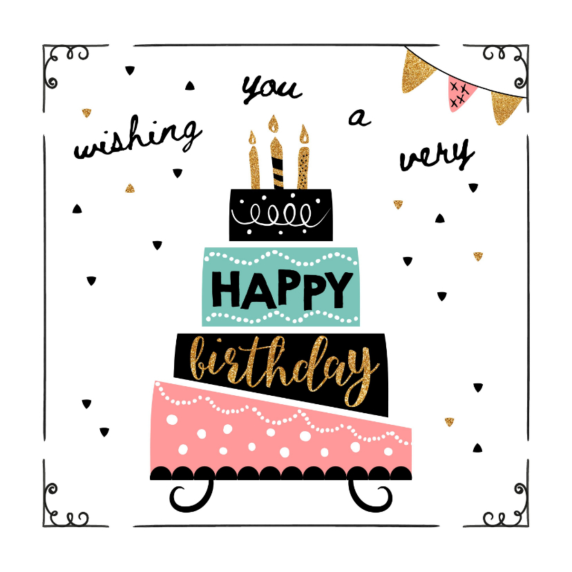 Verjaardagskaarten - Verjaardagskaart taart & confetti