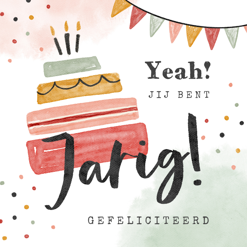 Effectief Tom Audreath Bedrijf Verjaardagskaart taart slingers confetti | Kaartje2go