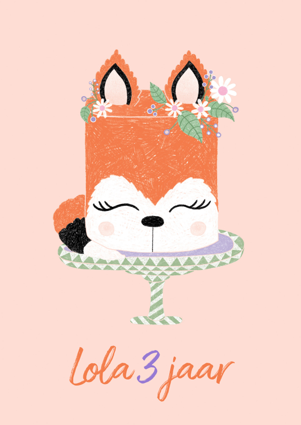 Verjaardagskaarten - Verjaardagskaart taart vosje oranje