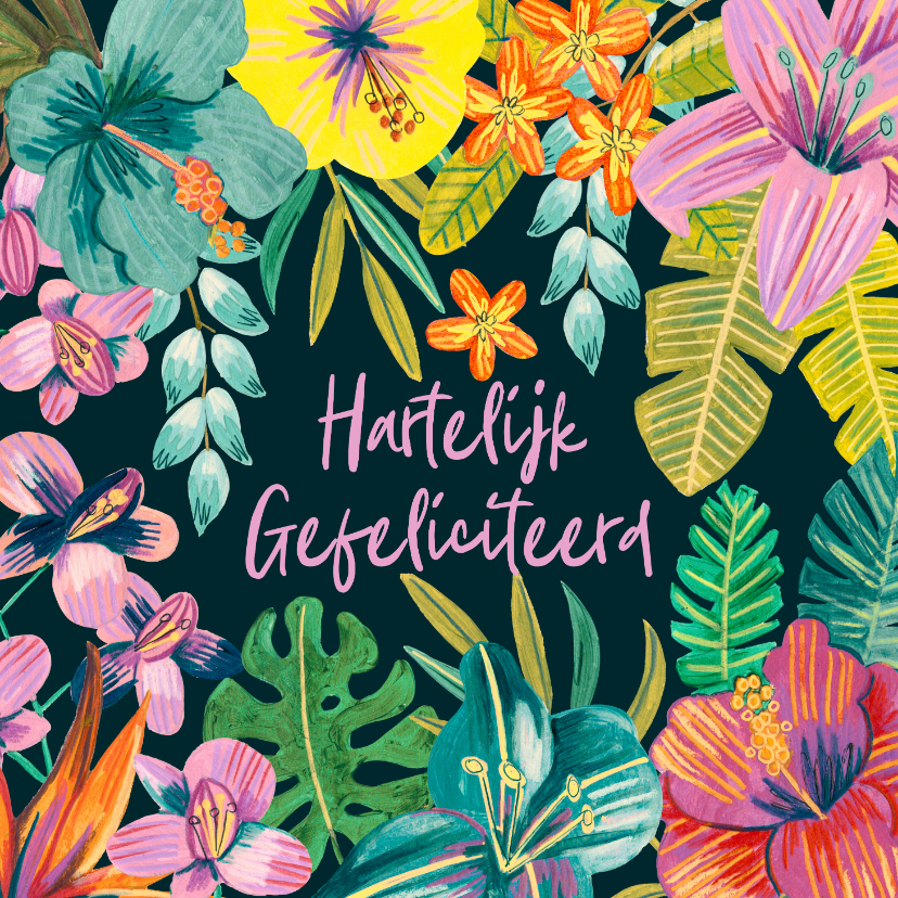 Verjaardagskaarten - Verjaardagskaart tropische zomer bloemen jungle