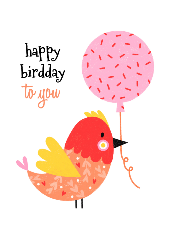 Verjaardagskaarten - Verjaardagskaart vogel ballon rood