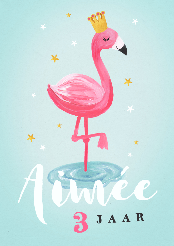 Verjaardagskaarten - Verjaardagskaart voor een meisje met flamingo