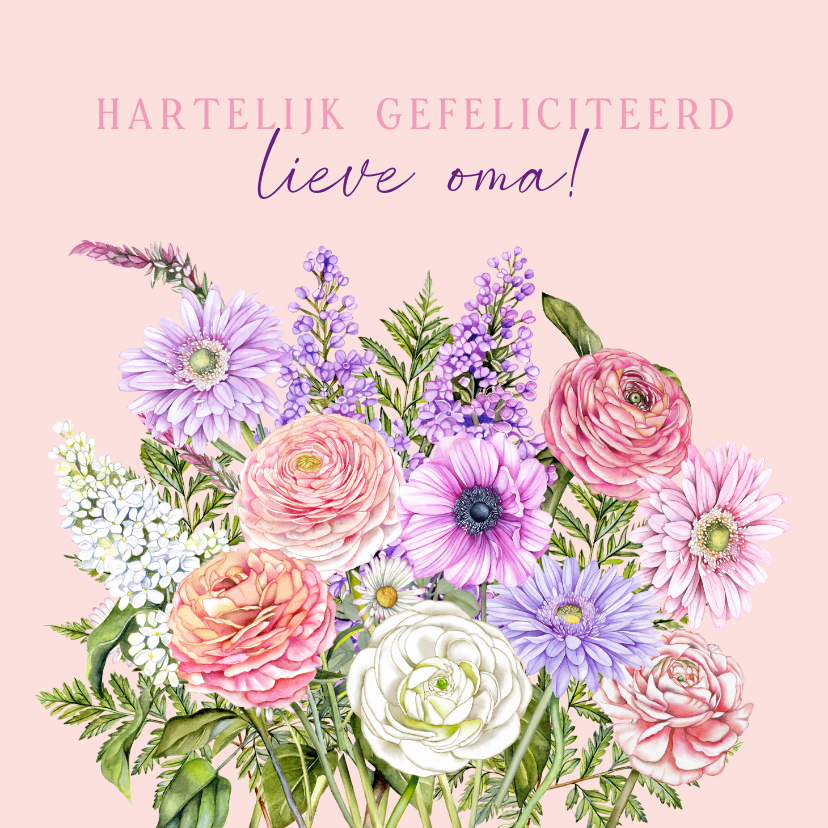 Verjaardagskaarten - Verjaardagskaart voor oma bloemen boeket