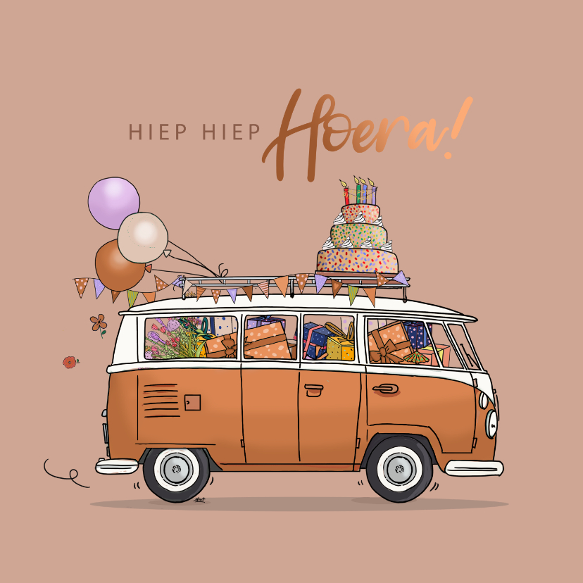 Acquiesce Zogenaamd munt Verjaardagskaart vw busje oranje bruin met | Kaartje2go