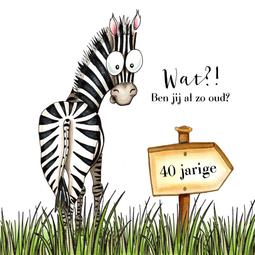 Verjaardagskaarten - Verjaardagskaart zebra met wegwijzer