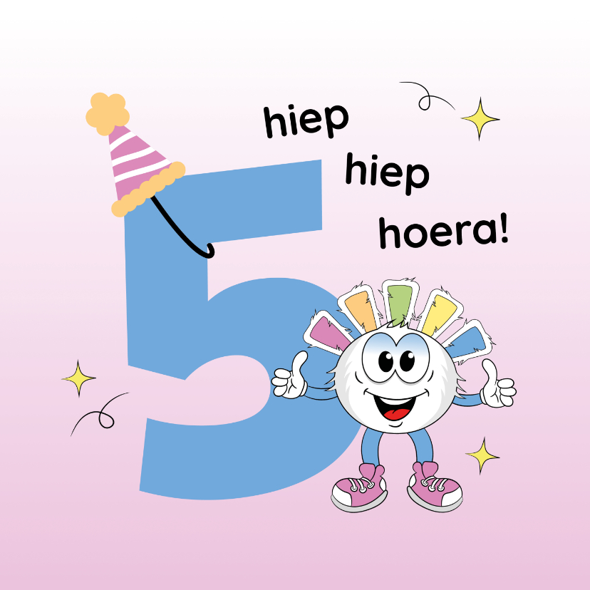 Verjaardagskaarten - Verjaardagskaartje 5 jaar hiep hiep hoera 