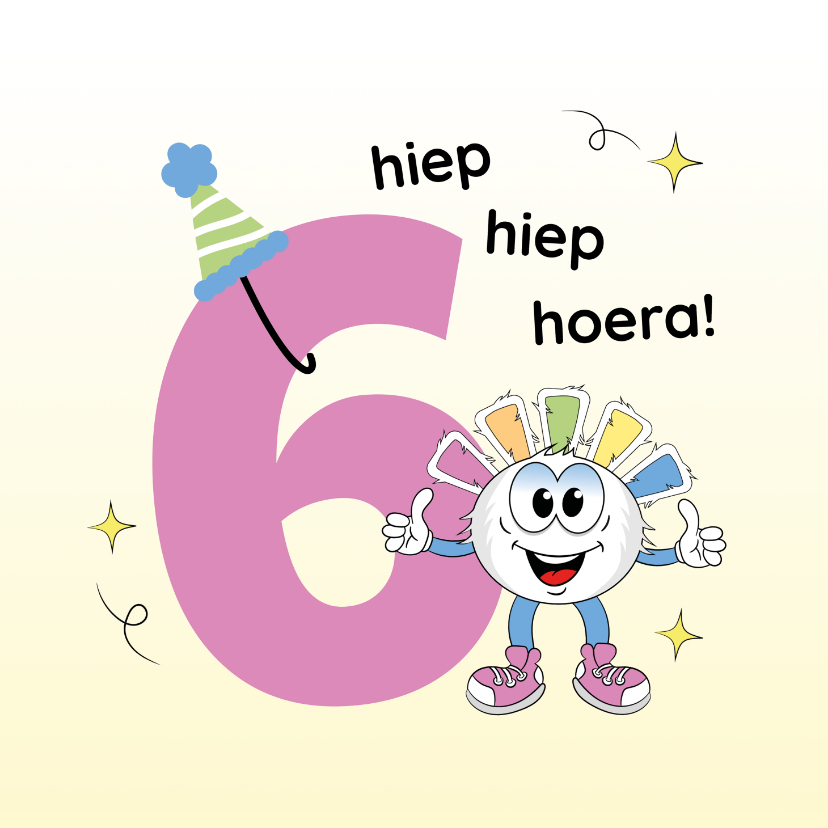 Verjaardagskaarten - Verjaardagskaartje 6 jaar hiep hiep hoera 