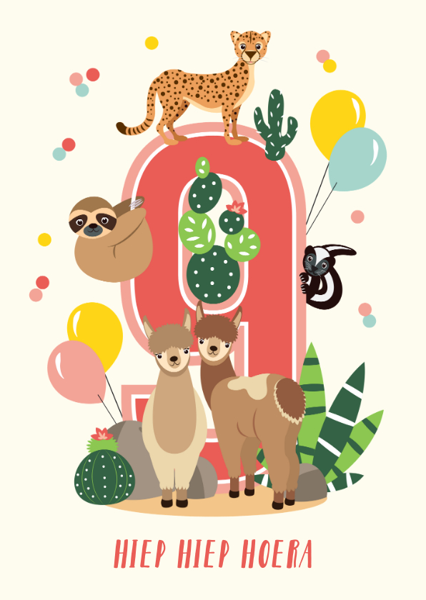 heden Uitwisseling Vormen Verjaardagskaartje 9 jaar met vrolijke alpaca's | Kaartje2go