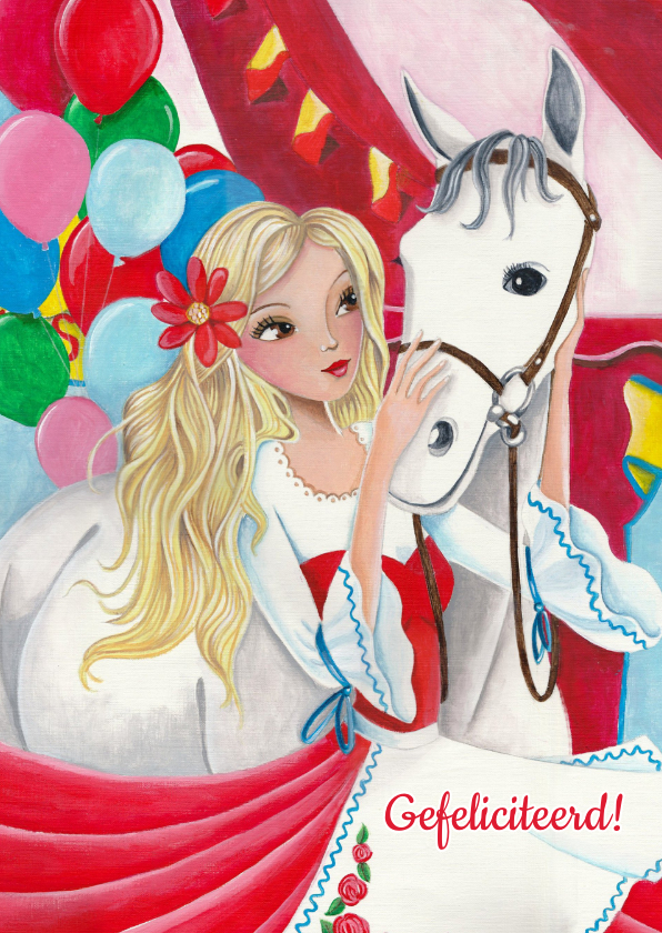 Verjaardagskaarten - Verjaardagskaartje paarden meisje