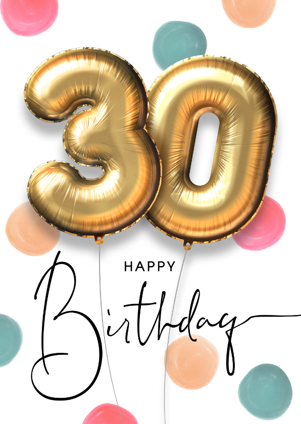 Vrolijke felicitatie verjaardagskaart ballon 30