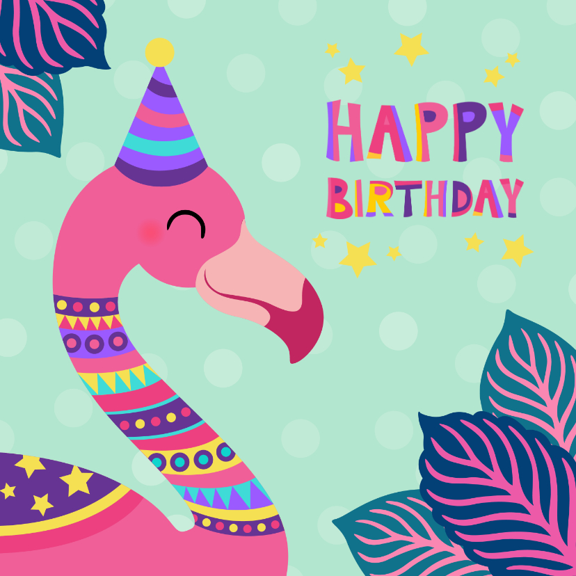 Verjaardagskaarten - Vrolijke felicitatiekaart met kleurrijke flamingo