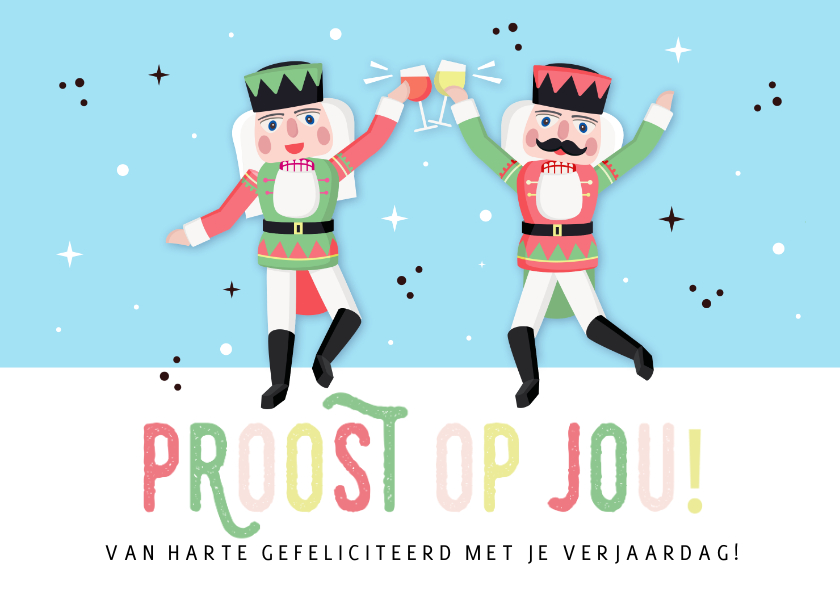 Verjaardagskaarten - Vrolijke kerst verjaardagskaart met proostende notenkrakers 