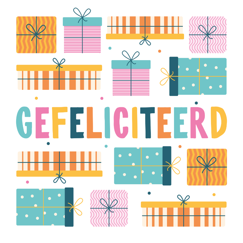 Verjaardagskaarten - Vrolijke verjaardagskaart cadeautjes confetti gefeliciteerd