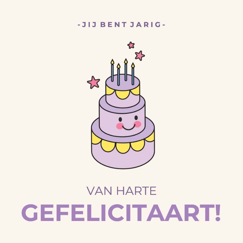 Verjaardagskaarten - Vrolijke verjaardagskaart gefelicitaart met lachende taart