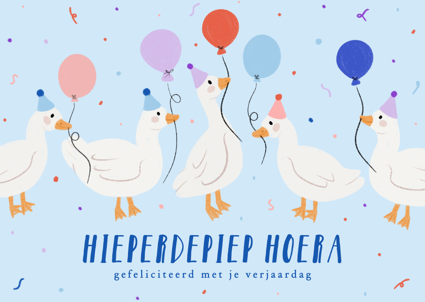 Verjaardagskaarten - Vrolijke verjaardagskaart met eendjes en ballonnen blauw