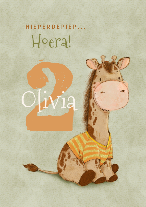 Verjaardagskaarten - Vrolijke verjaardagskaart voor kind met zittende giraf 