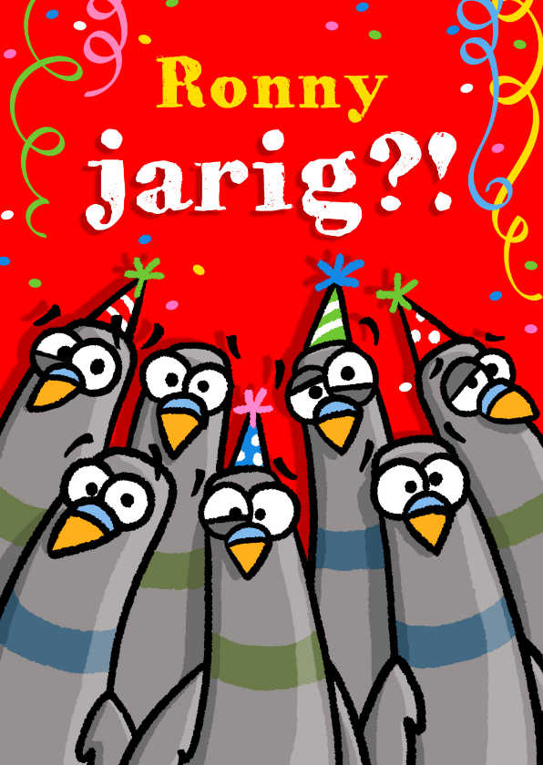 Verjaardagskaarten - Wenskaart duiven kijken verbaasd: Jarig?!