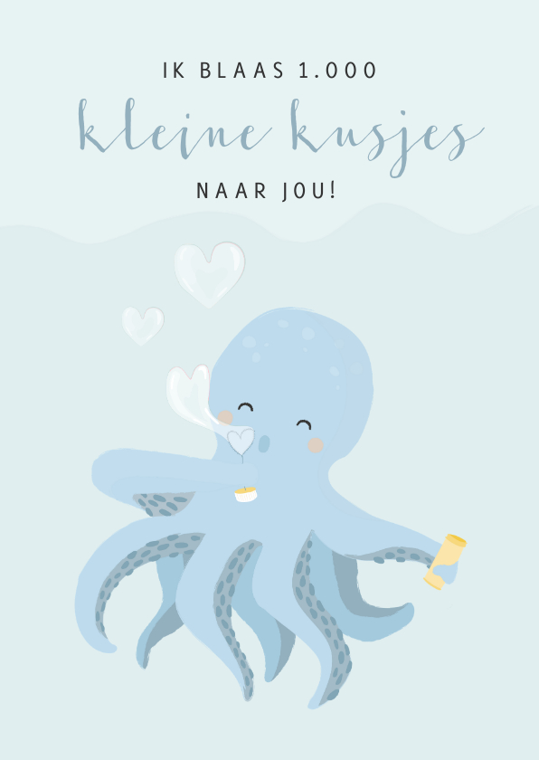 Wenskaarten - Blauwe liefde kaart voor een jongen met octopus