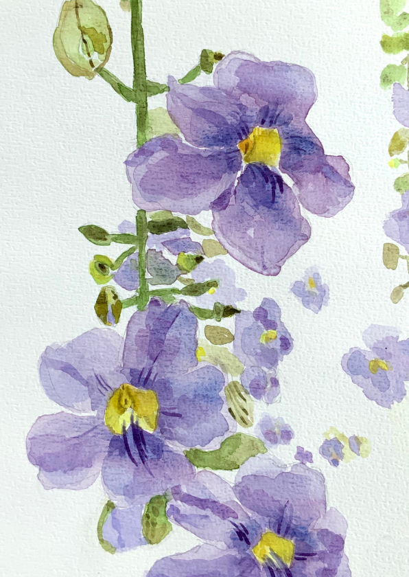 Wenskaarten - Bloemenkaart paarse bloemen aquarel