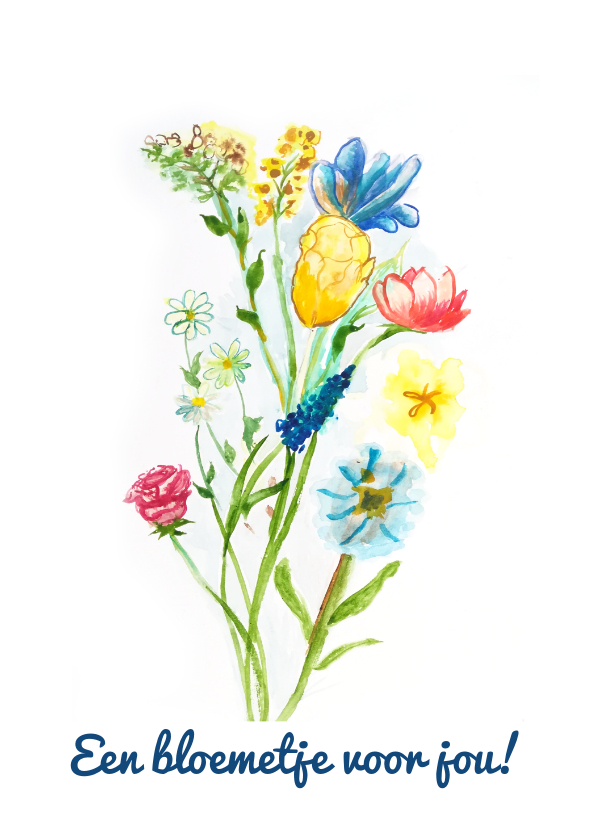 Wenskaarten - Bloemenkaart vrolijk gekleurd gevarieerd bosje