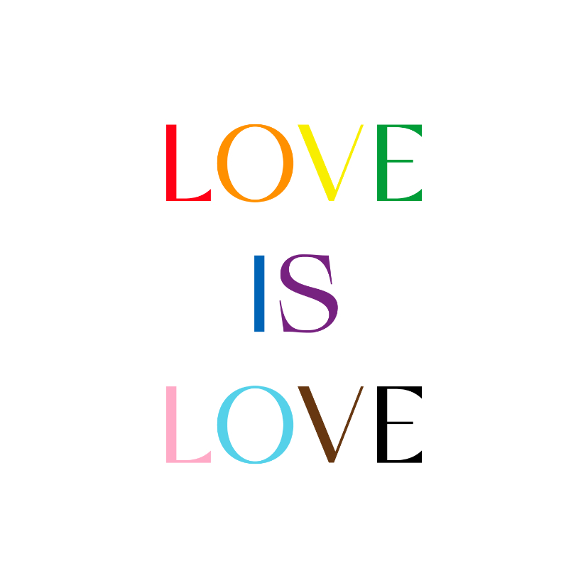 Wenskaarten - Felicitatiekaart love is love in progress pride kleuren