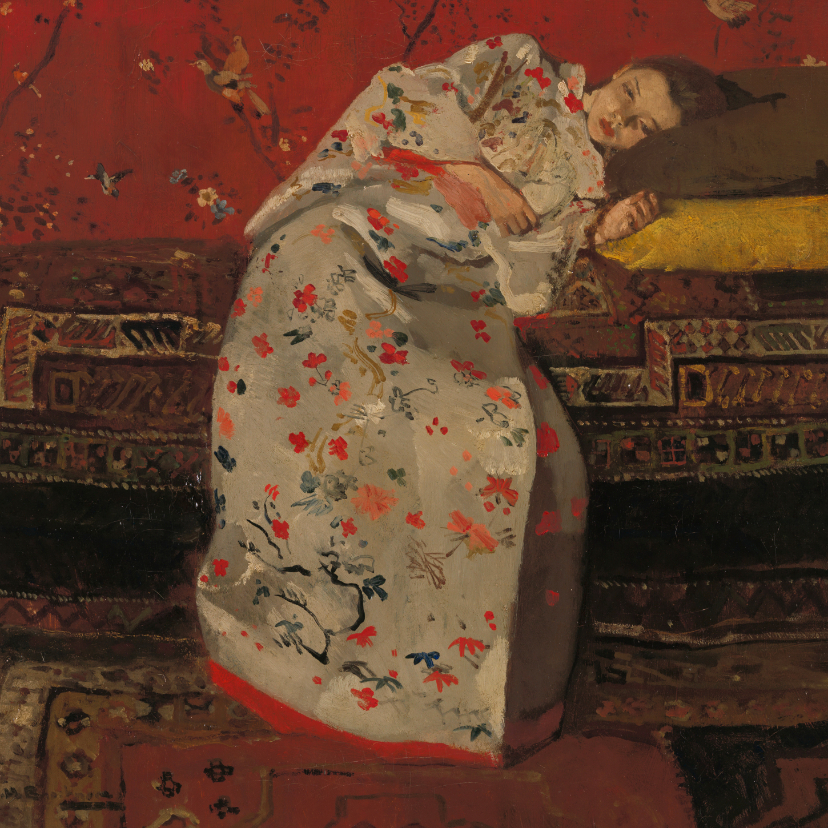Wenskaarten - George Breitner. Meisje in witte kimono op sofa