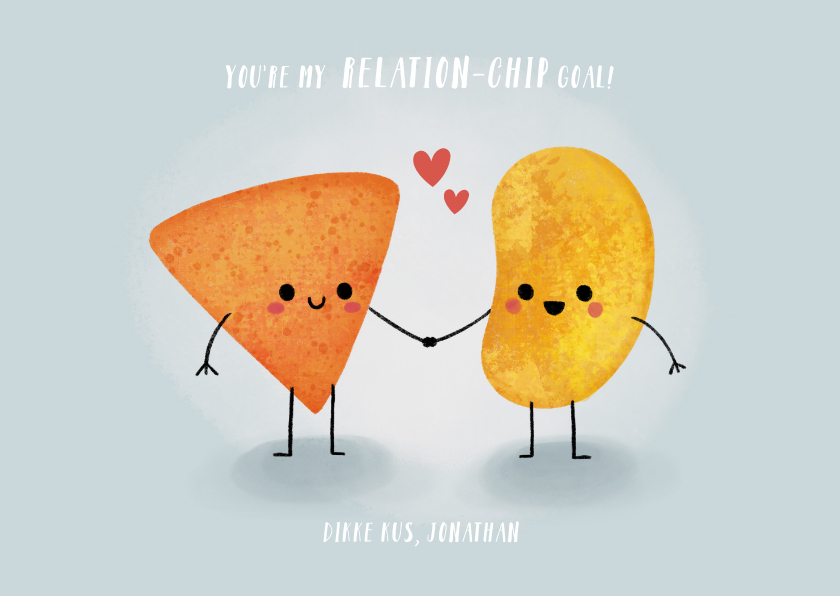 Wenskaarten - Grappige liefdekaart "relation-chip goals" met chipjes