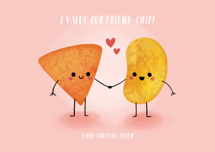 Wenskaarten - Grappige liefdeskaart "friend-chip" met chips illustratie
