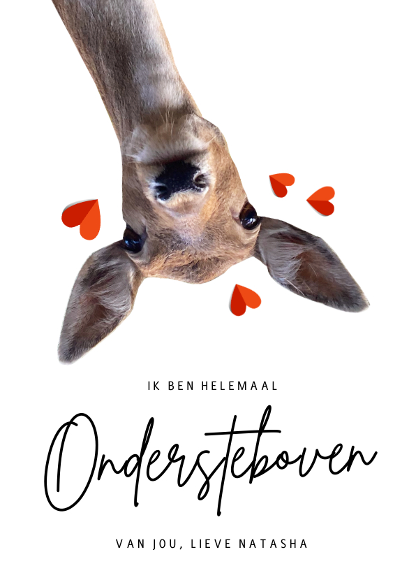 Wenskaarten - Grappige liefdeskaart met hert - ondersteboven van jou