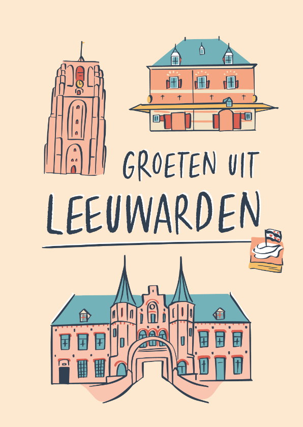 Wenskaarten - Groeten uit Leeuwarden - illustraties gebouwen