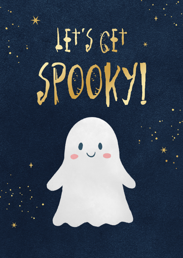 Wenskaarten - Halloweenkaart spook let's get spooky illustratie goud