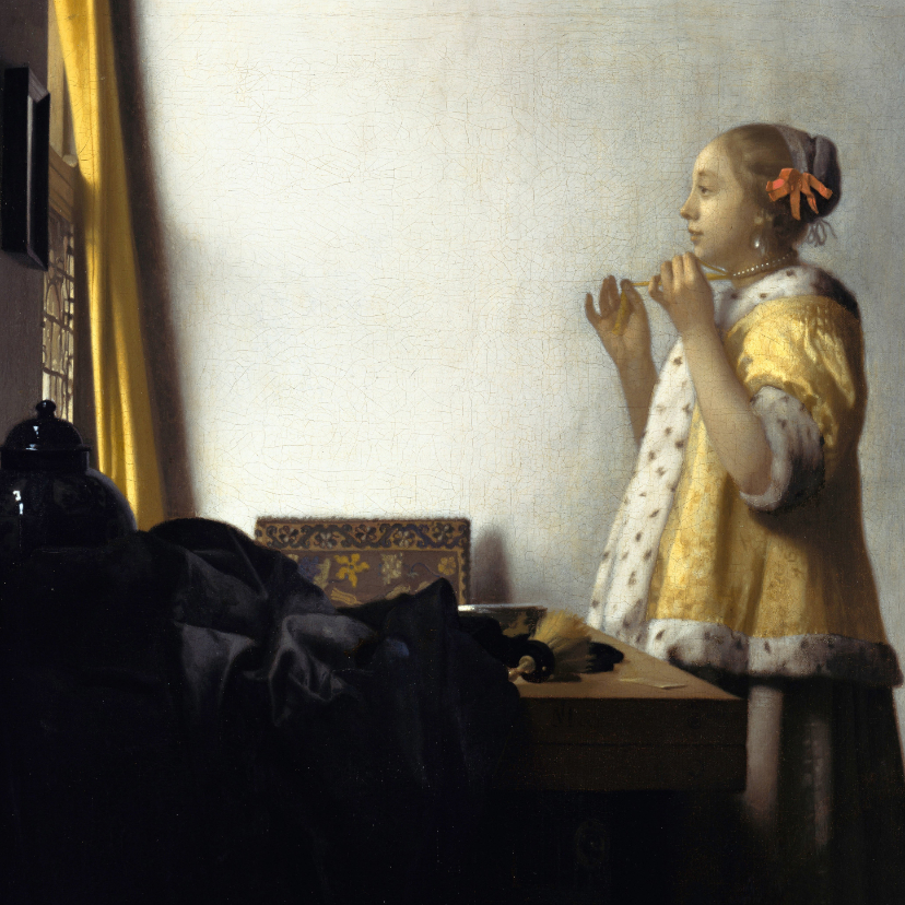 Wenskaarten - Johannes Vermeer. Jonge vrouw met parelketting