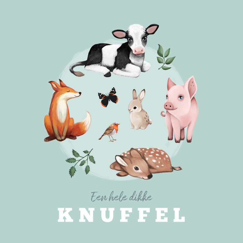 Wenskaarten - Kinderkaart dieren dikke knuffel boerderijdieren 